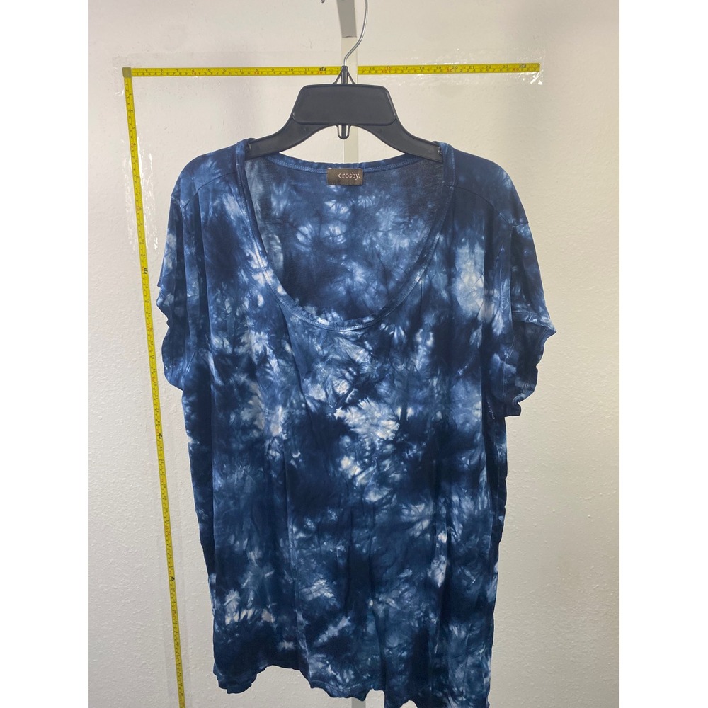 Crosby Tie Dye T-Shirt Blue White Scoop Neck‎ Short Sleeve Relaxed Fit Top